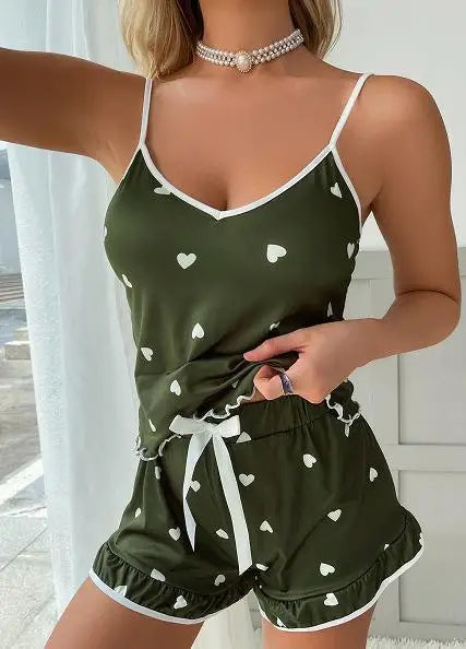 2025 Summer Pajama Set Large Size Vest Shorts Women's Suspenders Soft Casual Cute Printed Women pajamas set
