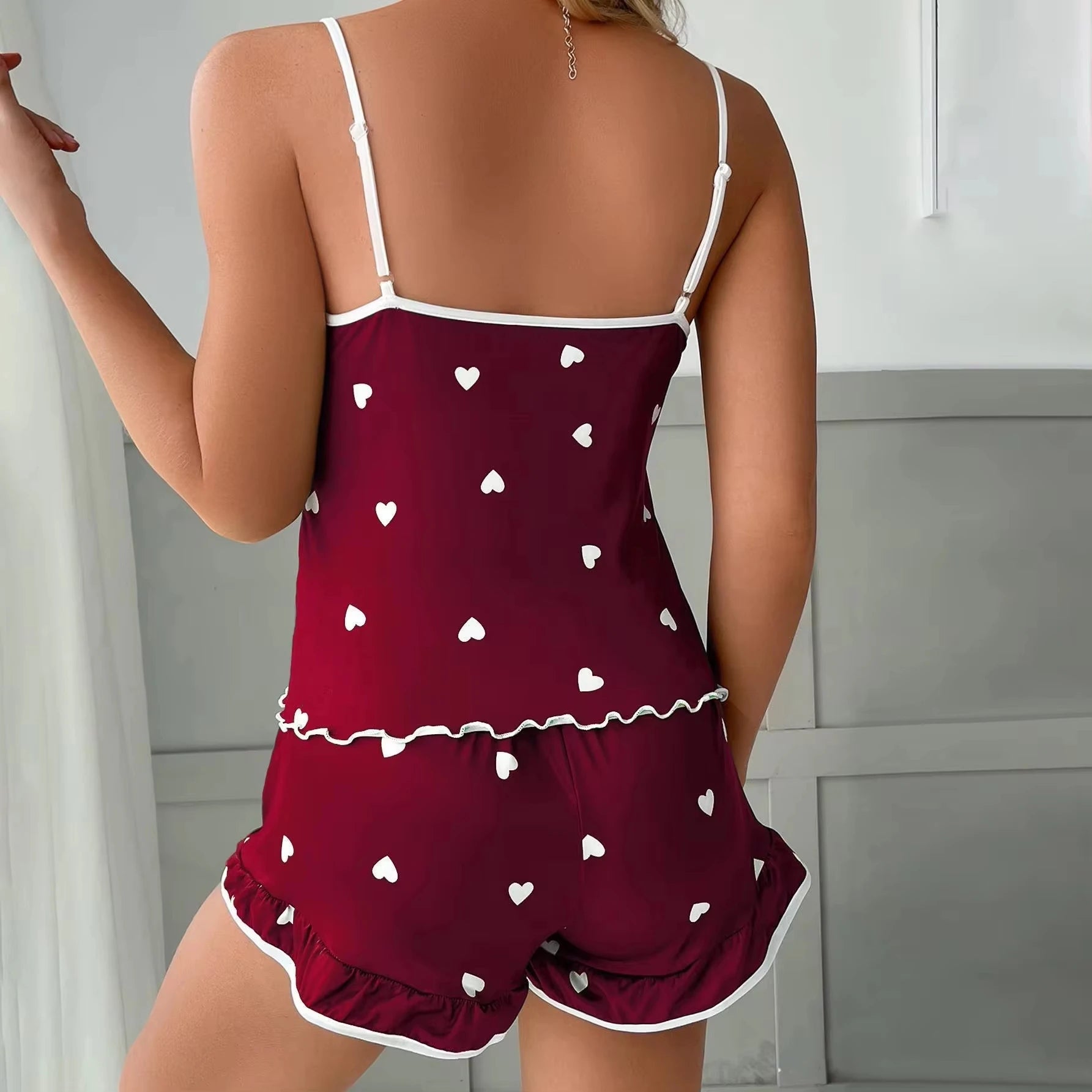 2025 Summer Pajama Set Large Size Vest Shorts Women's Suspenders Soft Casual Cute Printed Women pajamas set