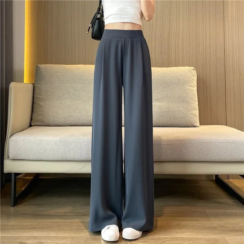 Summer New Women's Suit Wide Leg Pants Thin High Waist Drape Loose Slimming Casual Straight Leg Trousers by None( AE Stock)