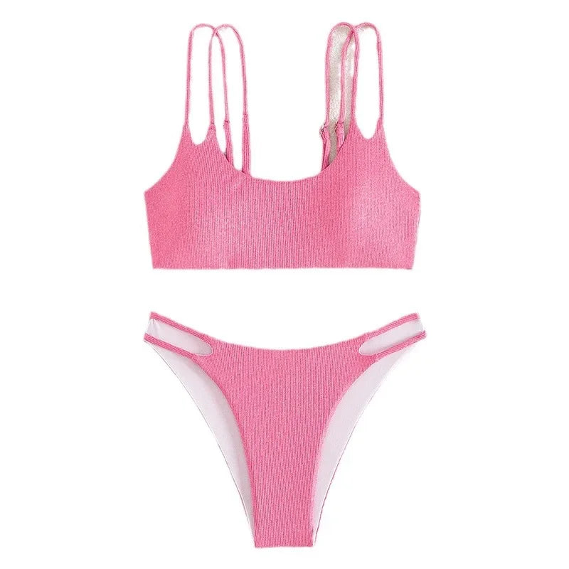2025 hot cakes Solid Color Backless Bikini for Women, Sexy Summer Beachwear Swimsuit