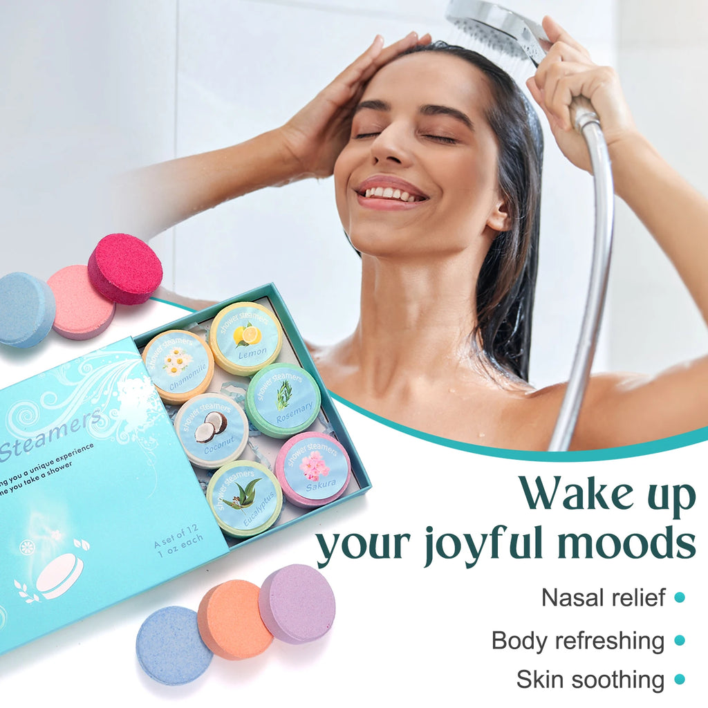 Shower Steamers Aromatherapy - 12 Pack Shower Bombs with Essential Oils Mint Eucalyptus Scent for Shower,