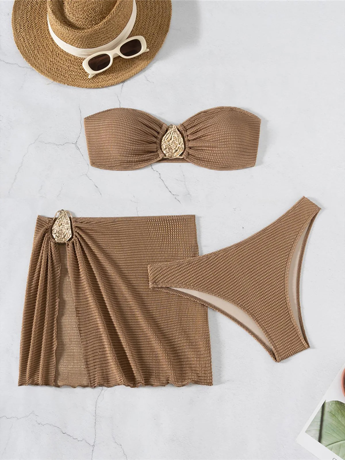 5 Colors With Skirt Bandeau Bikini Female Swimsuit Women Swimwear Three-pieces Bikini set Padded Bather Bathing Suit Swim V6624