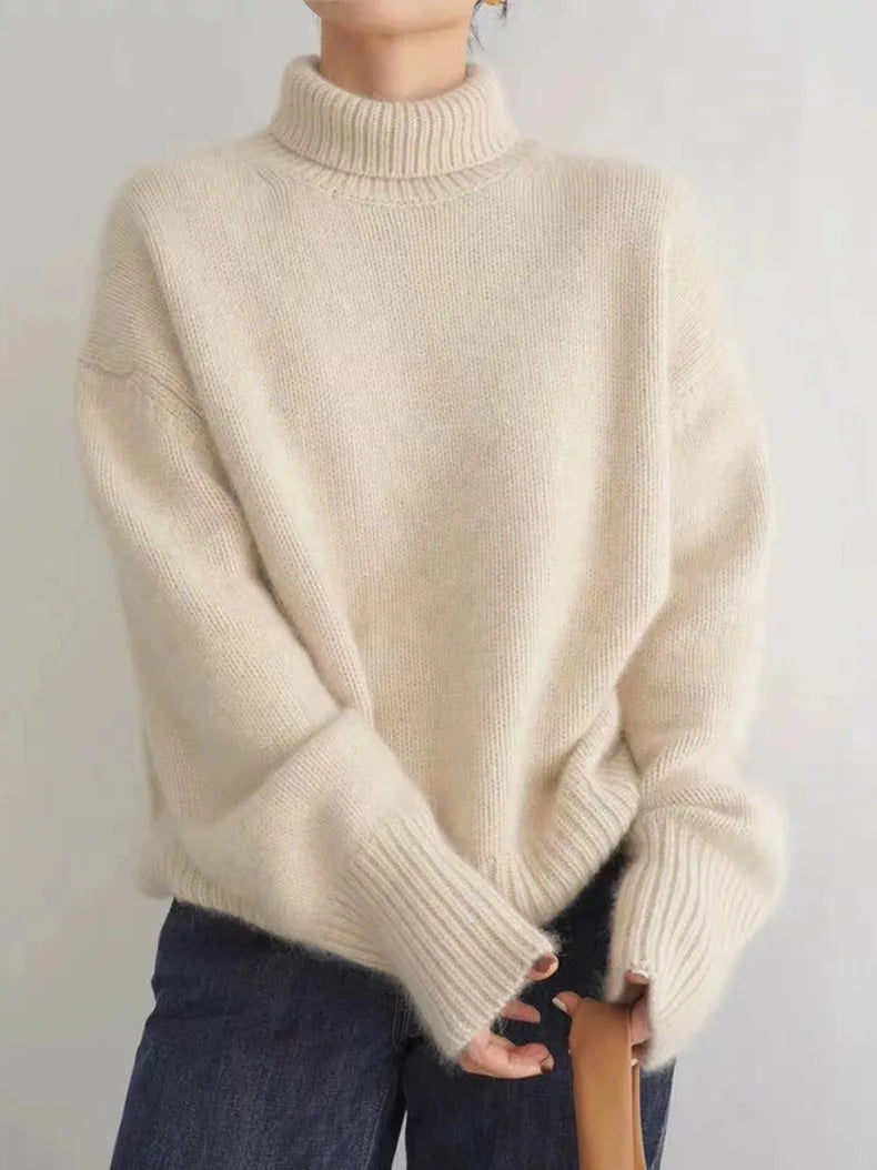 100% Merino Wool Women Sweater Winter Thicken Long Sleeve Turtleneck Pullover Female Jumper Loose Large Size Top Knitted Clothes
