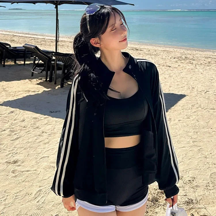 Korean Sporty Style Long Sleeve Bikini Set Women's Conservative Swimming Suit for Hot Spring Soaking And Swimming