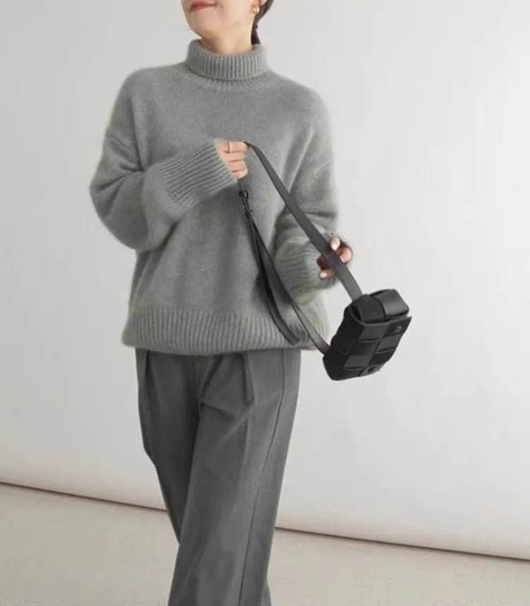 100% Merino Wool Women Sweater Winter Thicken Long Sleeve Turtleneck Pullover Female Jumper Loose Large Size Top Knitted Clothes