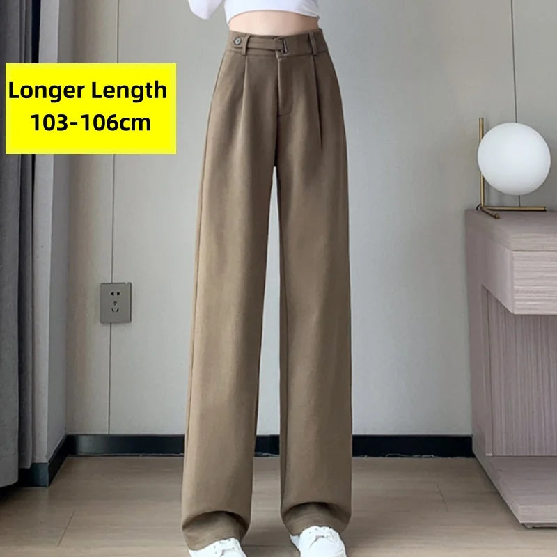 Seoulish Autumn Winter Thicken Woolen Casual Loose Full Length Pants 2025 New Button High Waist Chic Wide Leg Trousers Female