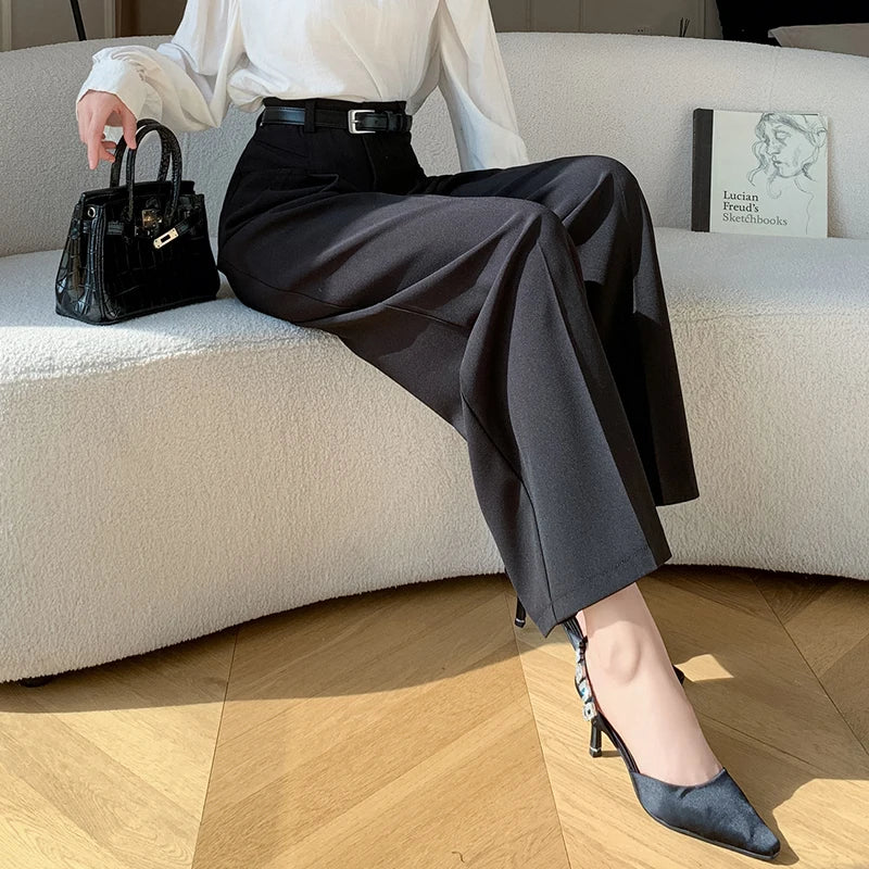 Seoulish Vintage High Waist Women's Casual Suit Pants 2025 Autumn New Office Lady Workwear Wide Leg Women's Trousers Female