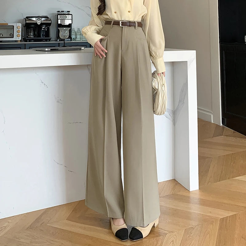 Seoulish Vintage High Waist Women's Casual Suit Pants 2025 Autumn New Office Lady Workwear Wide Leg Women's Trousers Female