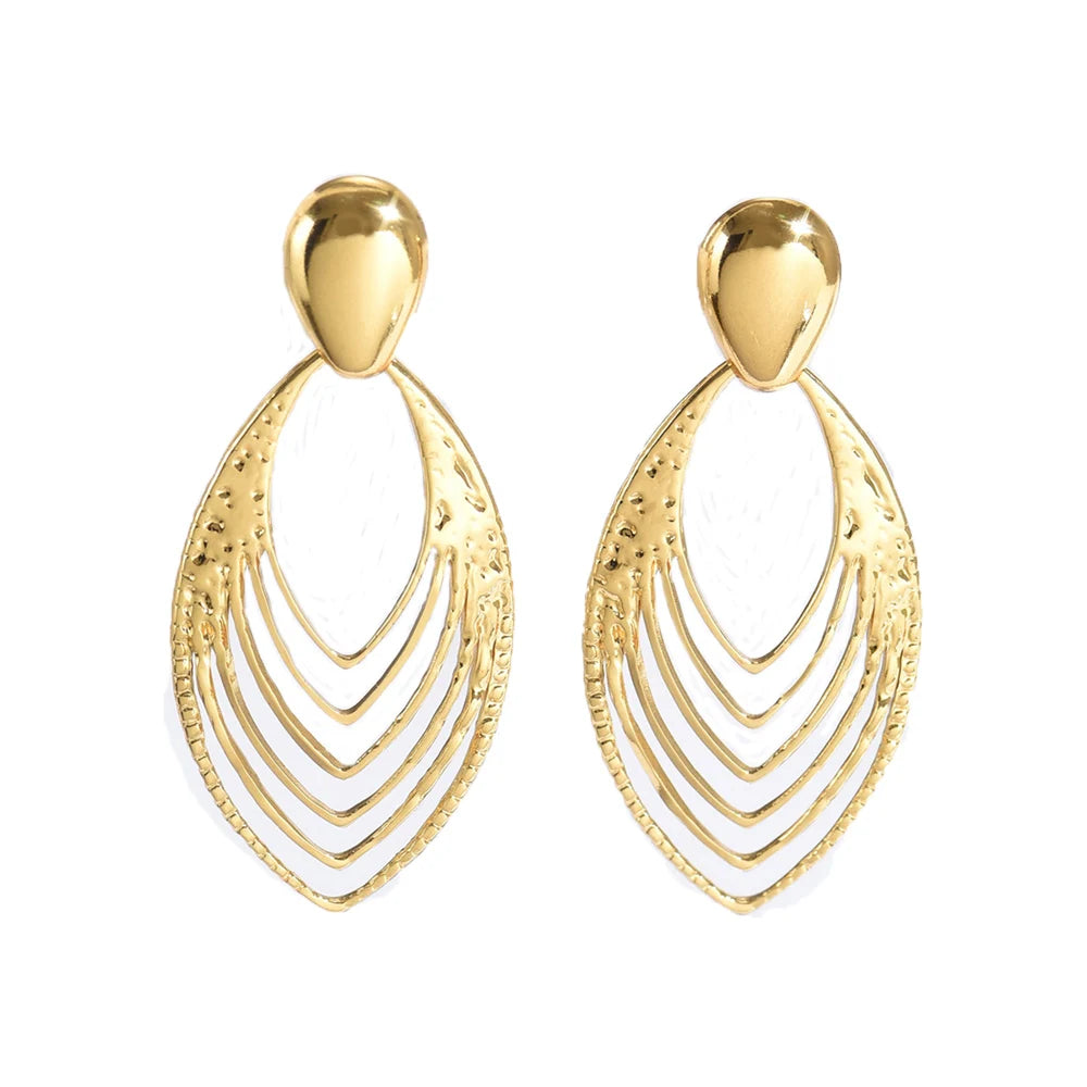 XJH043E A Pair Of Women's Golden Geometric Layered Teardrop Earrings, Fashionable And Elegant, Perfect For Gatherings/Daily Life