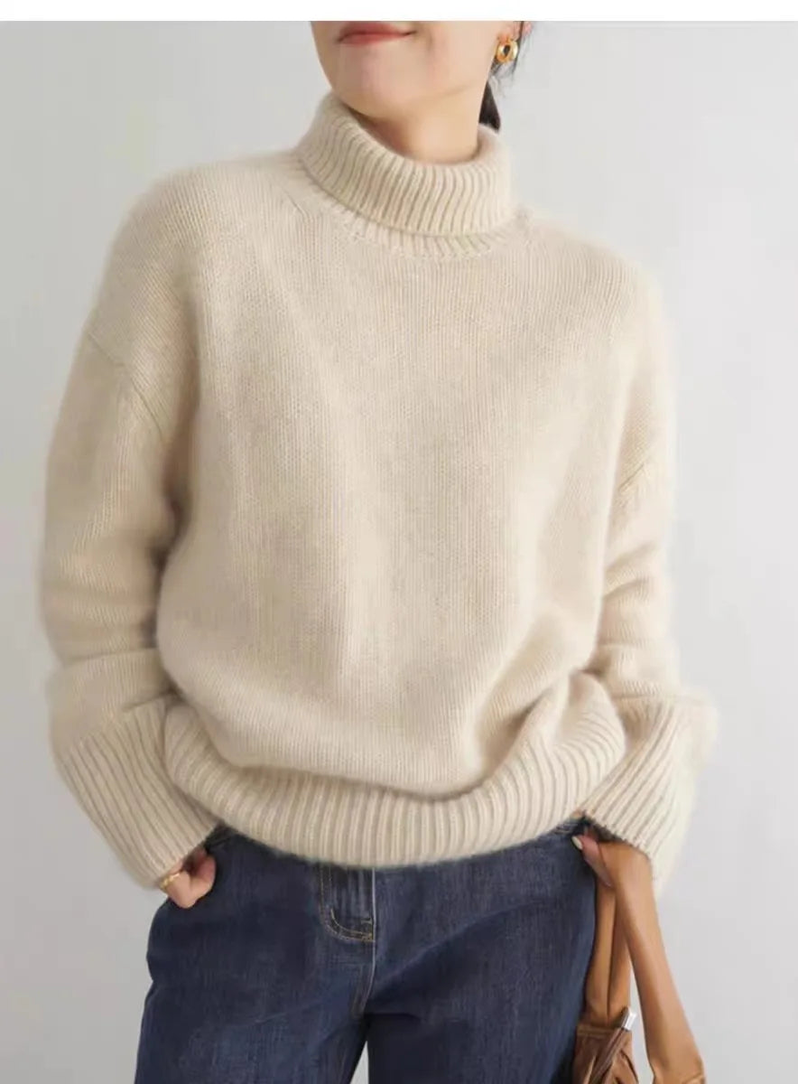 100% Merino Wool Women Sweater Winter Thicken Long Sleeve Turtleneck Pullover Female Jumper Loose Large Size Top Knitted Clothes