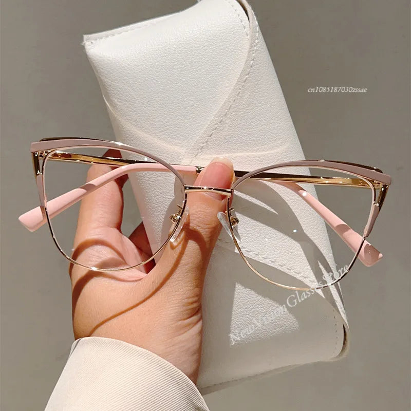 New Minimalist Metal Anti Blue Light Glasses for Women Fashion Cat Eye Glasses Business Computer Goggles