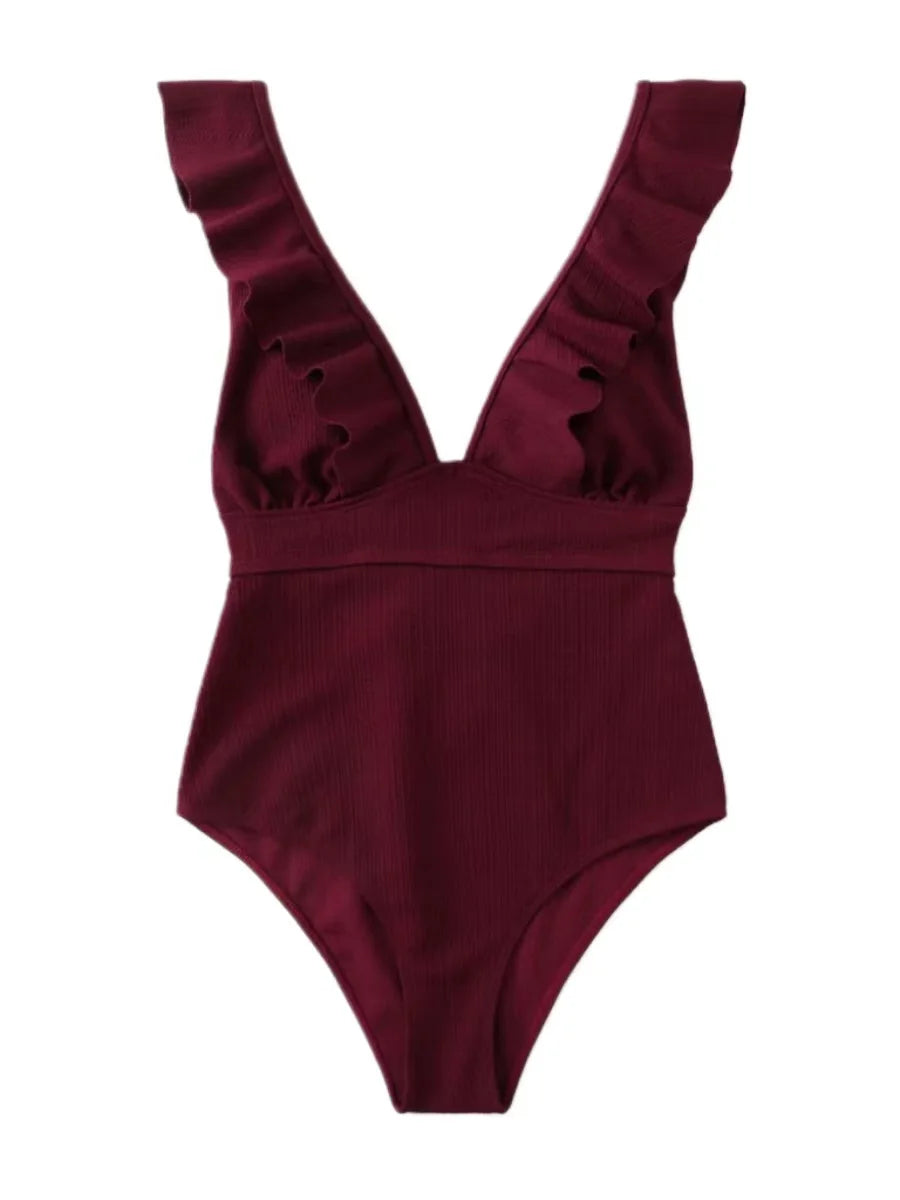 2025 Sexy Solid One Piece Swimsuit Women Push Up Lace Up Bandage Bodysuit Brazilian Deep V Neck Backless Bathing Suit Swimwear