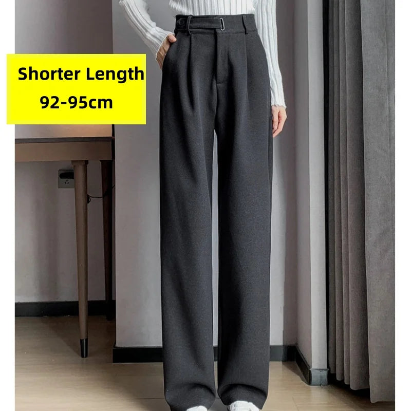 Seoulish Autumn Winter Thicken Woolen Casual Loose Full Length Pants 2025 New Button High Waist Chic Wide Leg Trousers Female