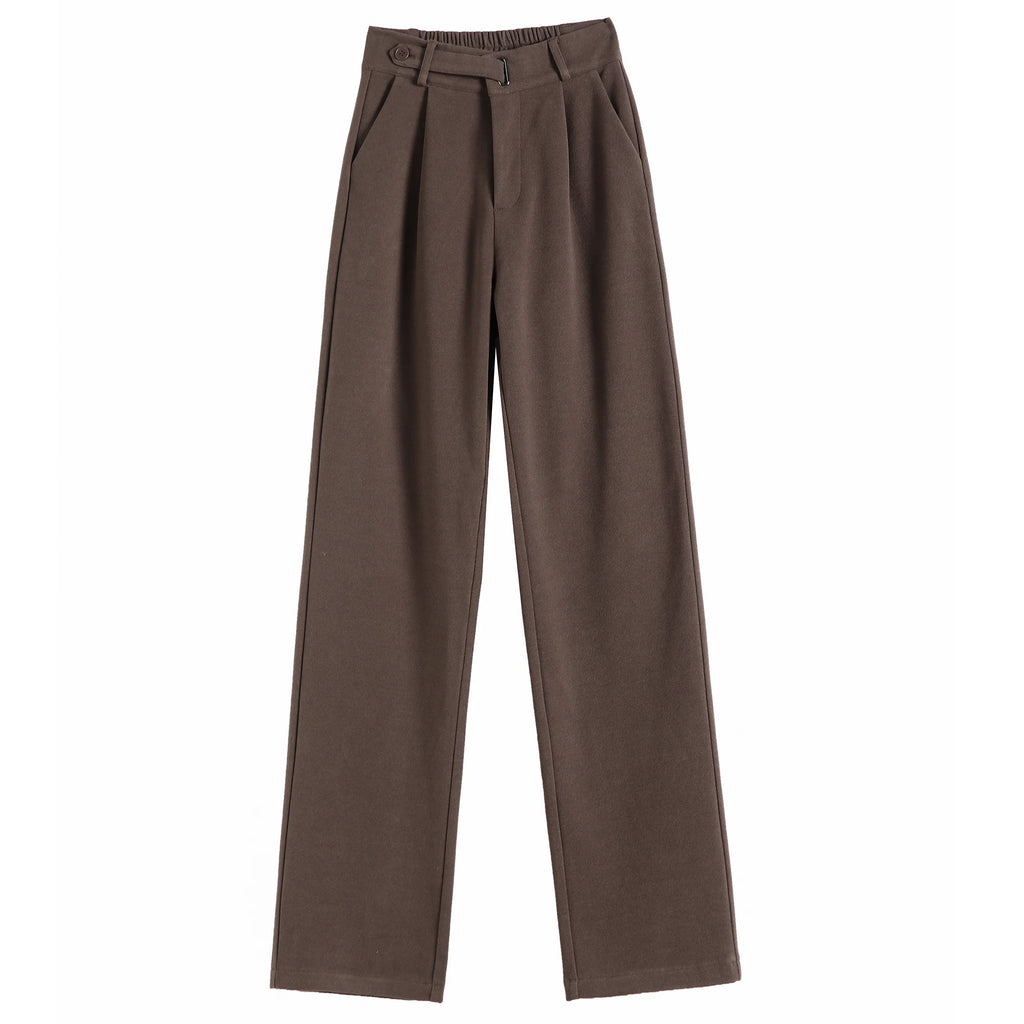 Seoulish Autumn Winter Thicken Woolen Casual Loose Full Length Pants 2025 New Button High Waist Chic Wide Leg Trousers Female