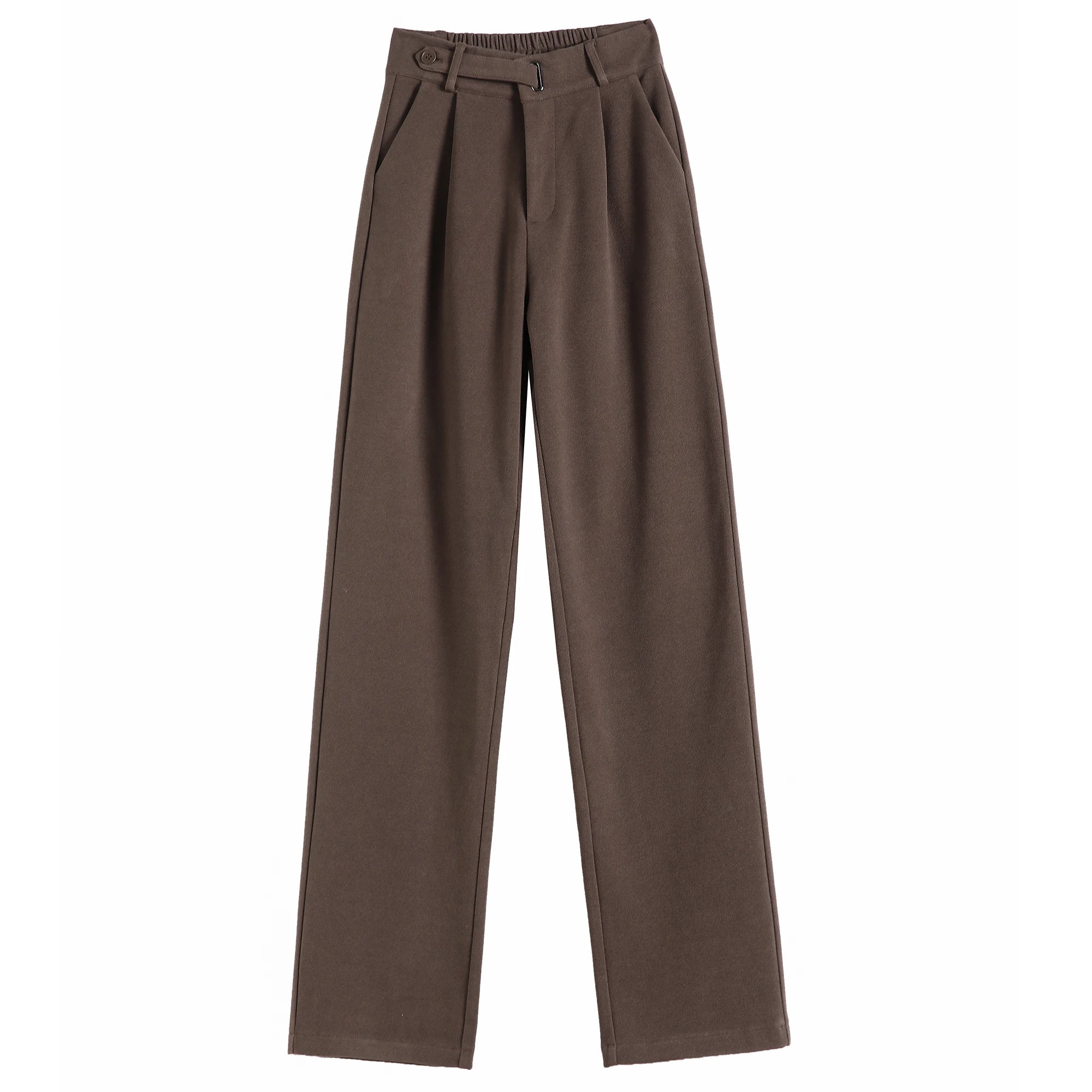 Seoulish Autumn Winter Thicken Woolen Casual Loose Full Length Pants 2025 New Button High Waist Chic Wide Leg Trousers Female