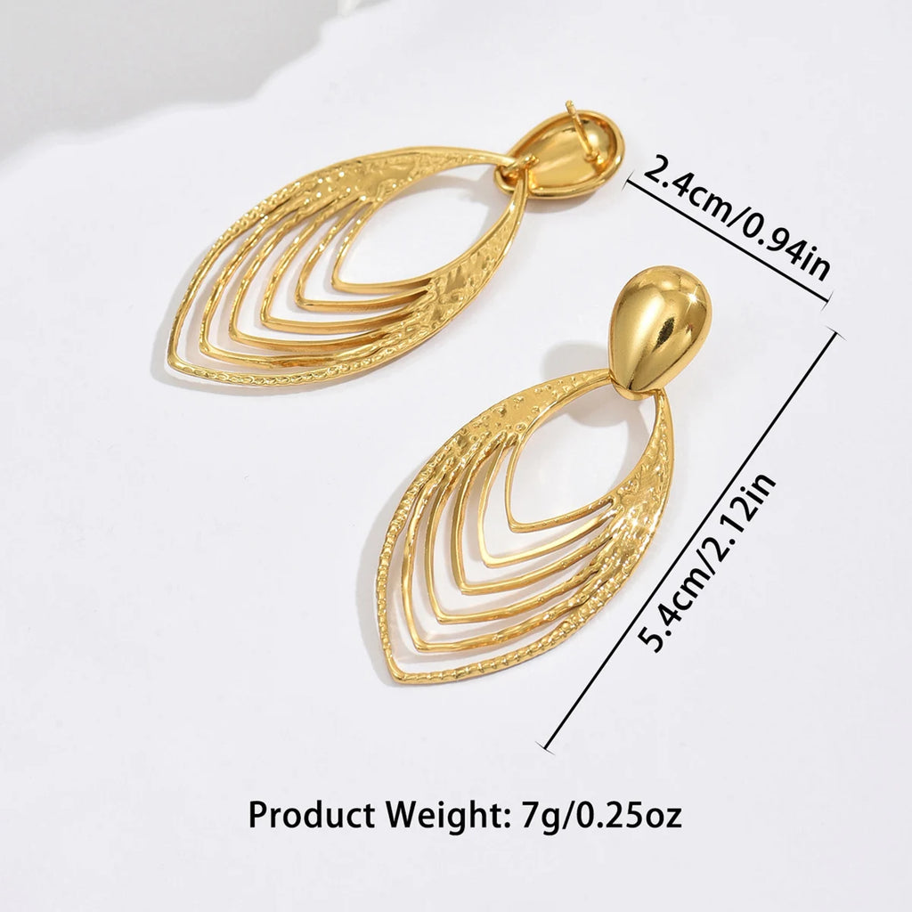 XJH043E A Pair Of Women's Golden Geometric Layered Teardrop Earrings, Fashionable And Elegant, Perfect For Gatherings/Daily Life