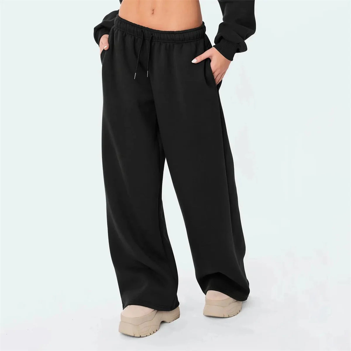 Women Solid Elastic Waist Pants 2025 Autumn Winter New In Baggy Joggers Trousers Straight Casual Sweatpants Fashion Y2K Clothing