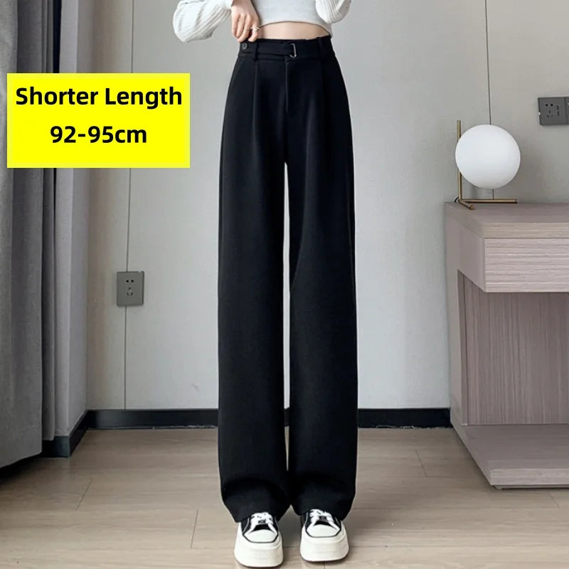 Seoulish Autumn Winter Thicken Woolen Casual Loose Full Length Pants 2025 New Button High Waist Chic Wide Leg Trousers Female
