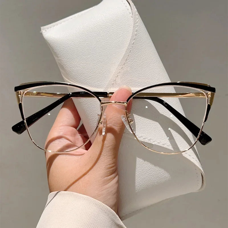 New Minimalist Metal Anti Blue Light Glasses for Women Fashion Cat Eye Glasses Business Computer Goggles