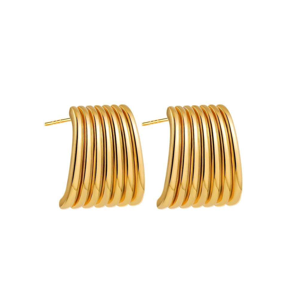 Trendy Stainless Steel Multilayer Circle Twist Knot Earrings for Women Texture Mixed Color Gold Plated Statement Earring Bijoux