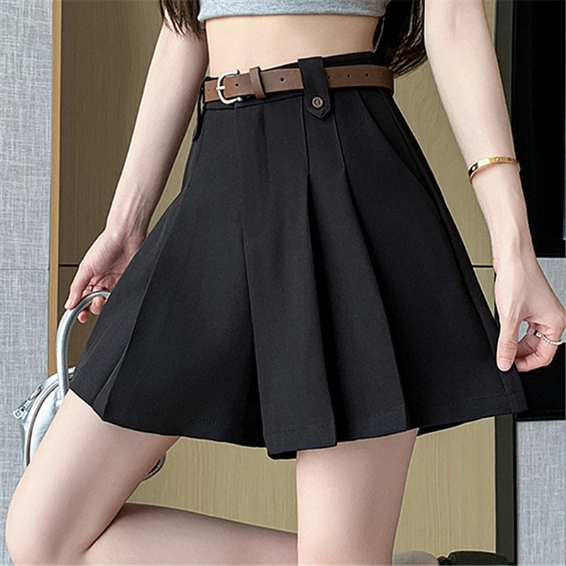 Seoulish 2025 New High Waist Irregular Pleated Women's Suit Short Summer Pants Elegant High Waist Straight Loose Shorts Trousers