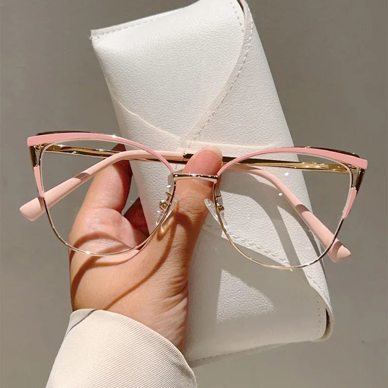 New Minimalist Metal Anti Blue Light Glasses for Women Fashion Cat Eye Glasses Business Computer Goggles