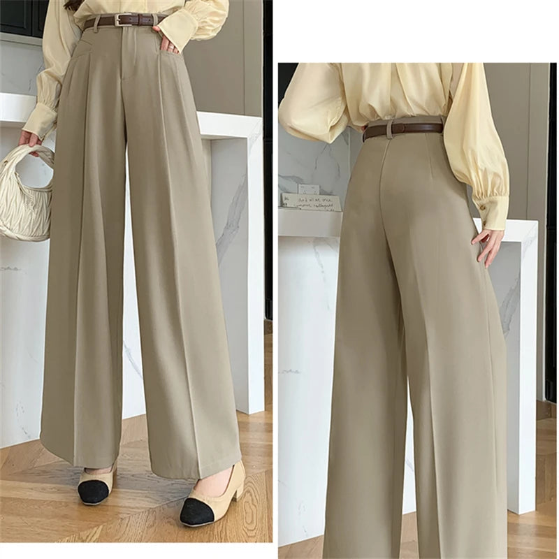 Seoulish Vintage High Waist Women's Casual Suit Pants 2025 Autumn New Office Lady Workwear Wide Leg Women's Trousers Female