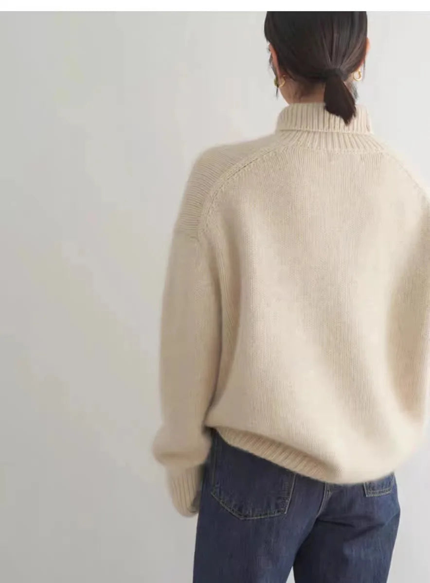 100% Merino Wool Women Sweater Winter Thicken Long Sleeve Turtleneck Pullover Female Jumper Loose Large Size Top Knitted Clothes