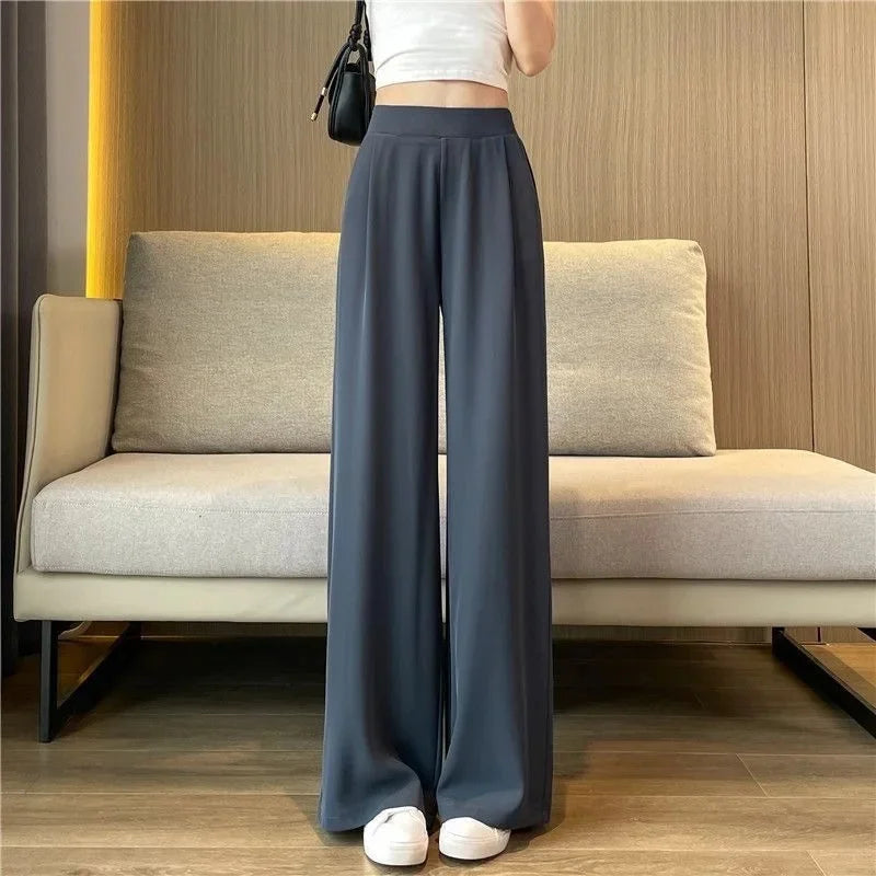 Summer New Women's Suit Wide Leg Pants Thin High Waist Drape Loose Slimming Casual Straight Leg Trousers by None( AE Stock)