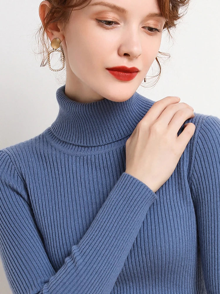 Women Fall Turtleneck Sweater Knitted Soft Pullovers Cashmere Jumpers Basic Soft Sweaters Female Basic Blouse New