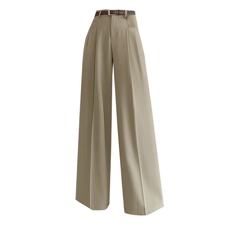 Seoulish Vintage High Waist Women's Casual Suit Pants 2025 Autumn New Office Lady Workwear Wide Leg Women's Trousers Female