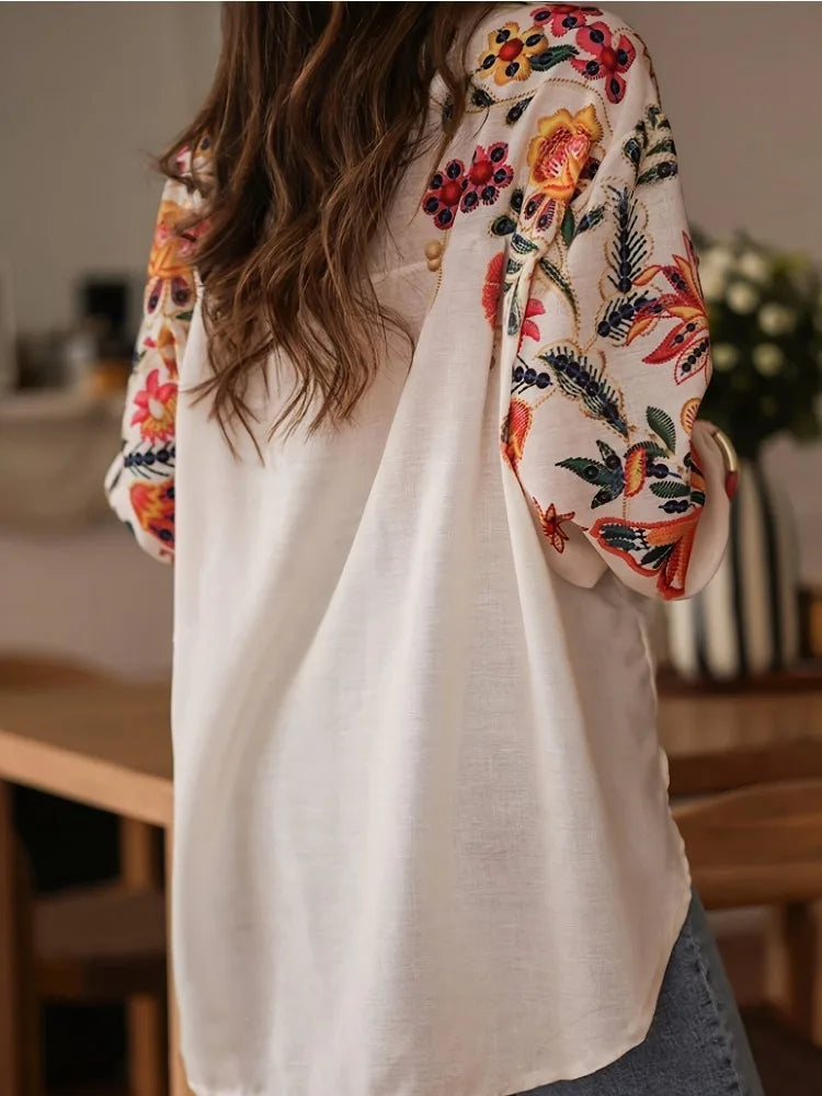 Women's 2025 Autumn Fashion Loose Long-sleeved Digital Printed Shirt Top Streetwear Spring New Female Lapel Button Shirts Bloues