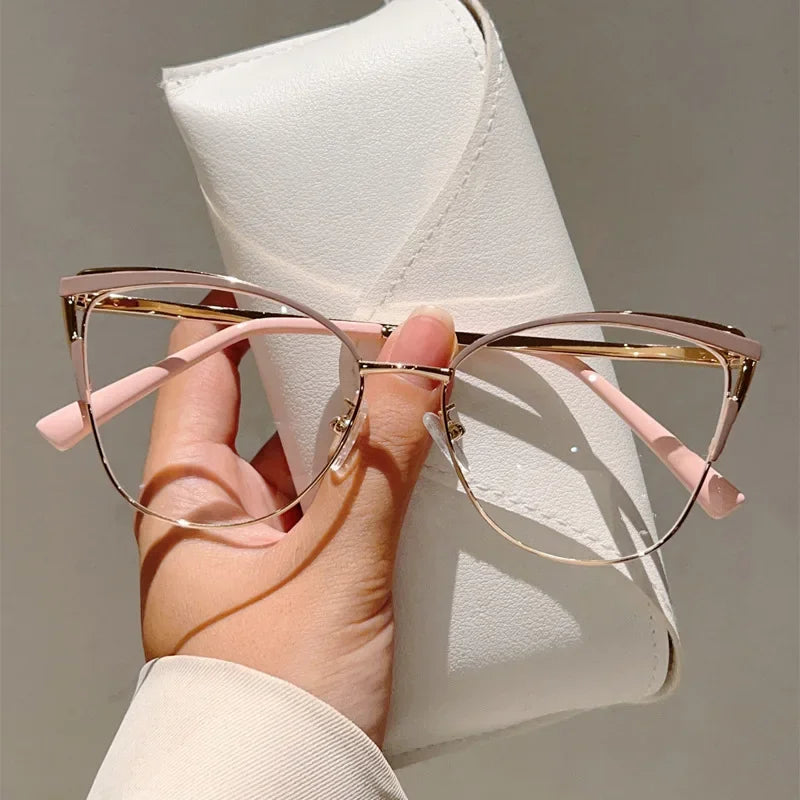 New Minimalist Metal Anti Blue Light Glasses for Women Fashion Cat Eye Glasses Business Computer Goggles