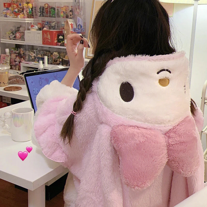 MINISO Senrio My Melody Home Wear Winter Keep Warm Coral Fleece Bathrobe Cute Cartoon Adult Soft Thicken Women Kawaii Pajama