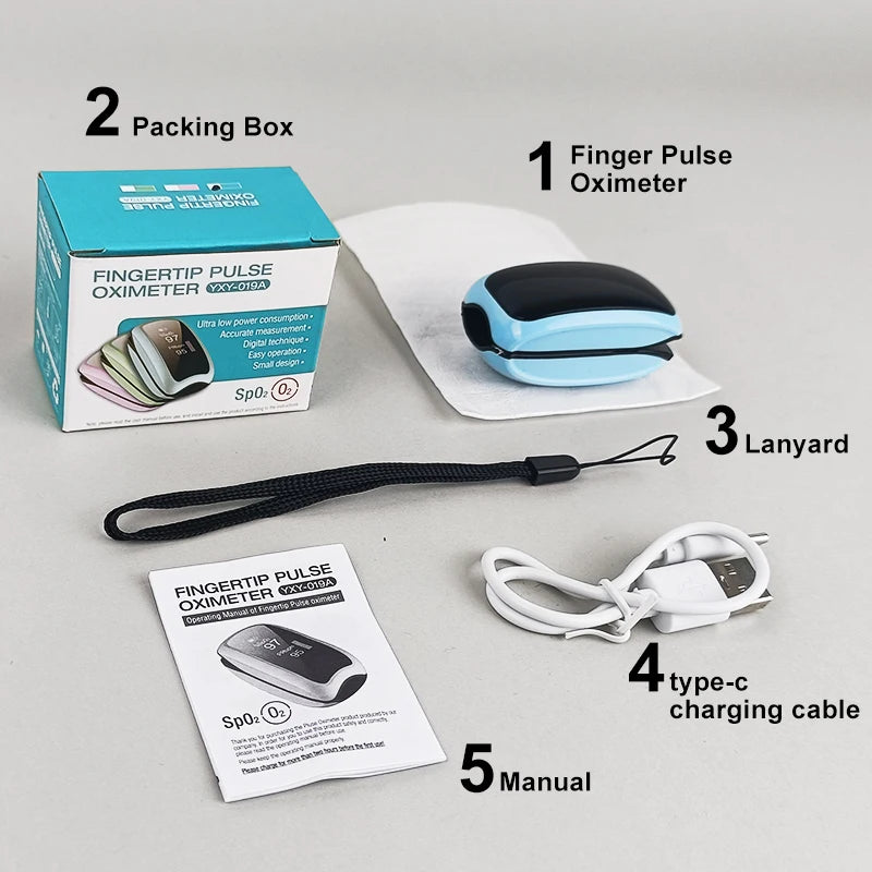 Rechargeable Medical Oximeter Strap Lanyard Fingertip Pulse Oximeter Blood Oxygen Saturation Monitor Digital LED Display Child