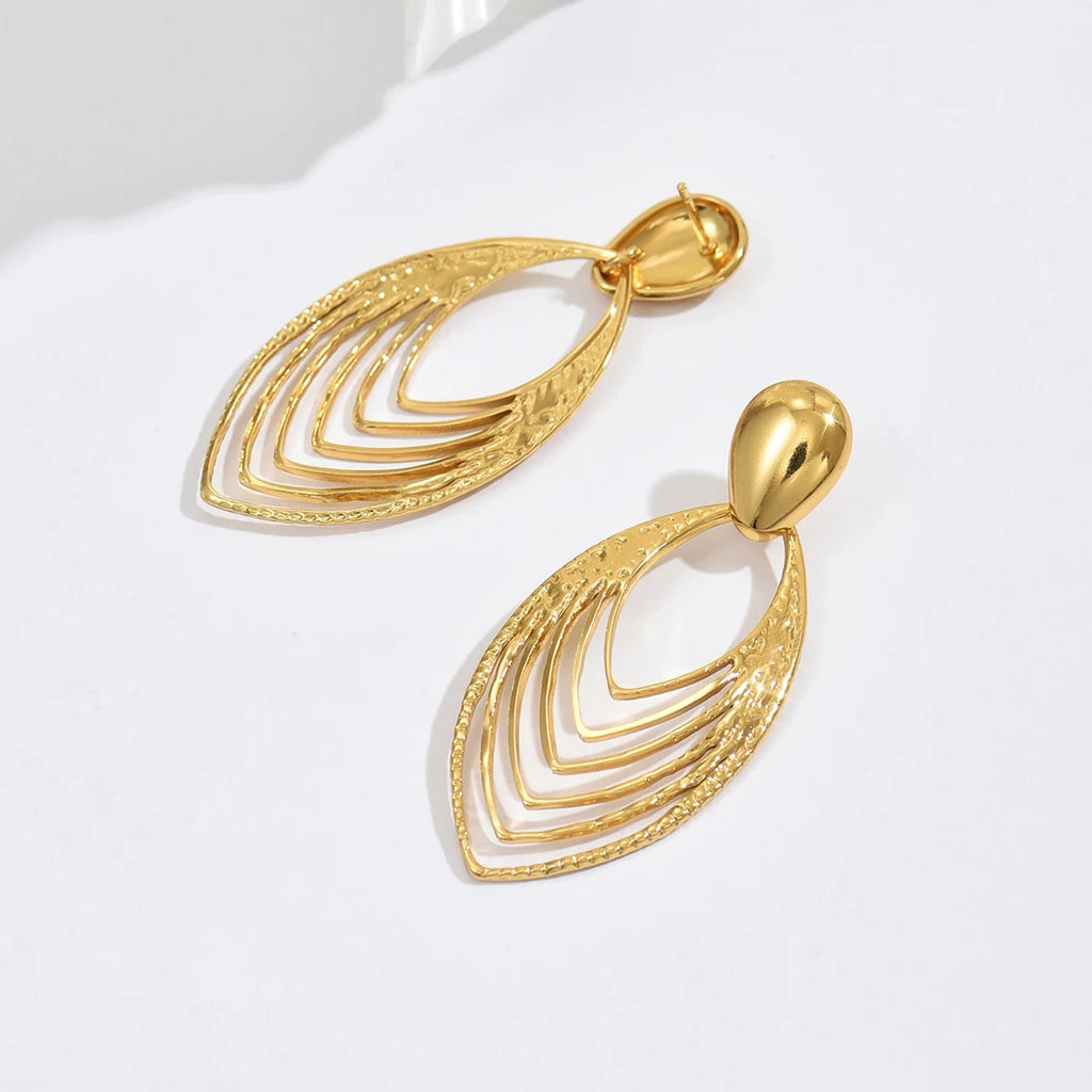 XJH043E A Pair Of Women's Golden Geometric Layered Teardrop Earrings, Fashionable And Elegant, Perfect For Gatherings/Daily Life