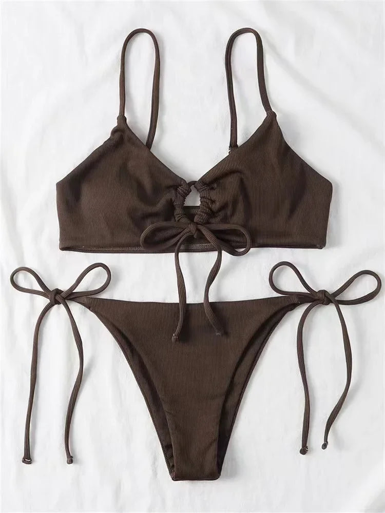 2025 Sexy Bikini Women Low waist Swimsuit Female Solid Brazilian Bikinis Set 2 Pieces Swimming Beach Bathing Suit New Beachwear