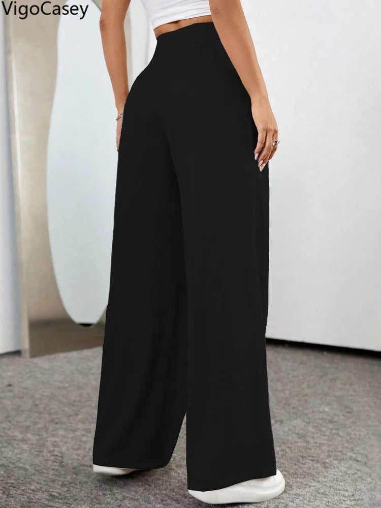 2025 High Waist Suit Pants For Women Casual Pocket Wide Leg Pants Lady Black Baggy Pants Female Straight Winter Office Trousers