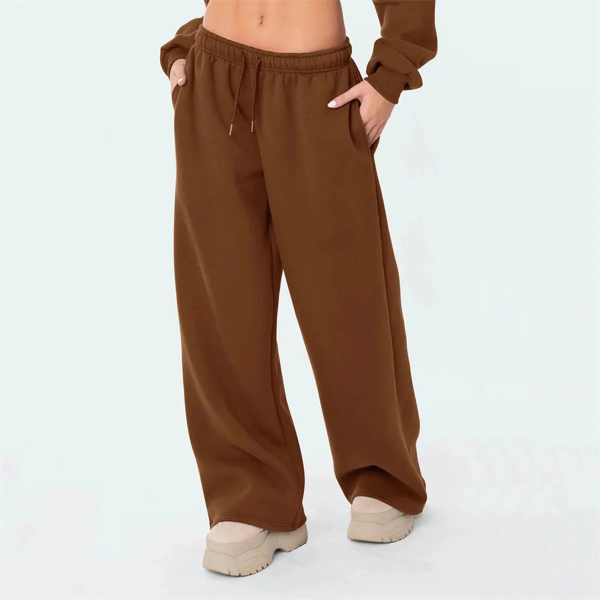 Women Solid Elastic Waist Pants 2025 Autumn Winter New In Baggy Joggers Trousers Straight Casual Sweatpants Fashion Y2K Clothing