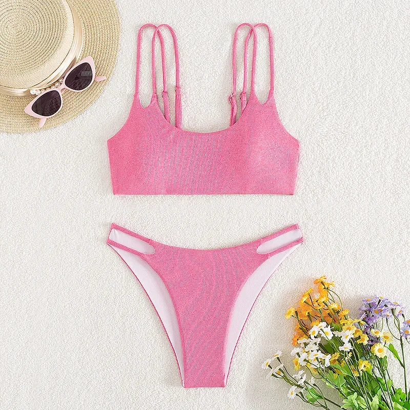 2025 hot cakes Solid Color Backless Bikini for Women, Sexy Summer Beachwear Swimsuit