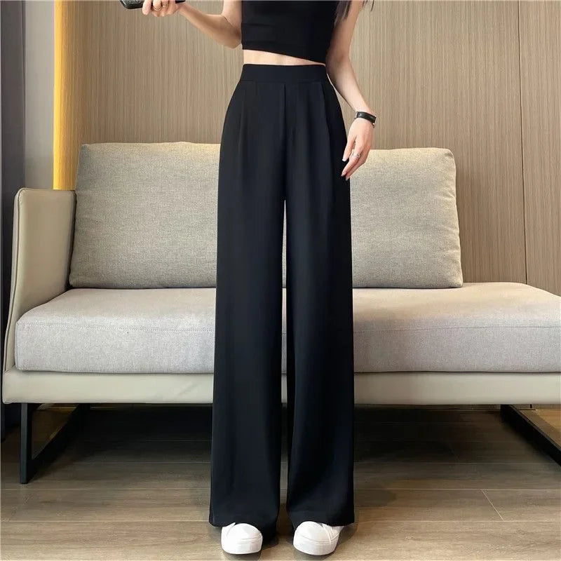 Summer New Women's Suit Wide Leg Pants Thin High Waist Drape Loose Slimming Casual Straight Leg Trousers by None( AE Stock)
