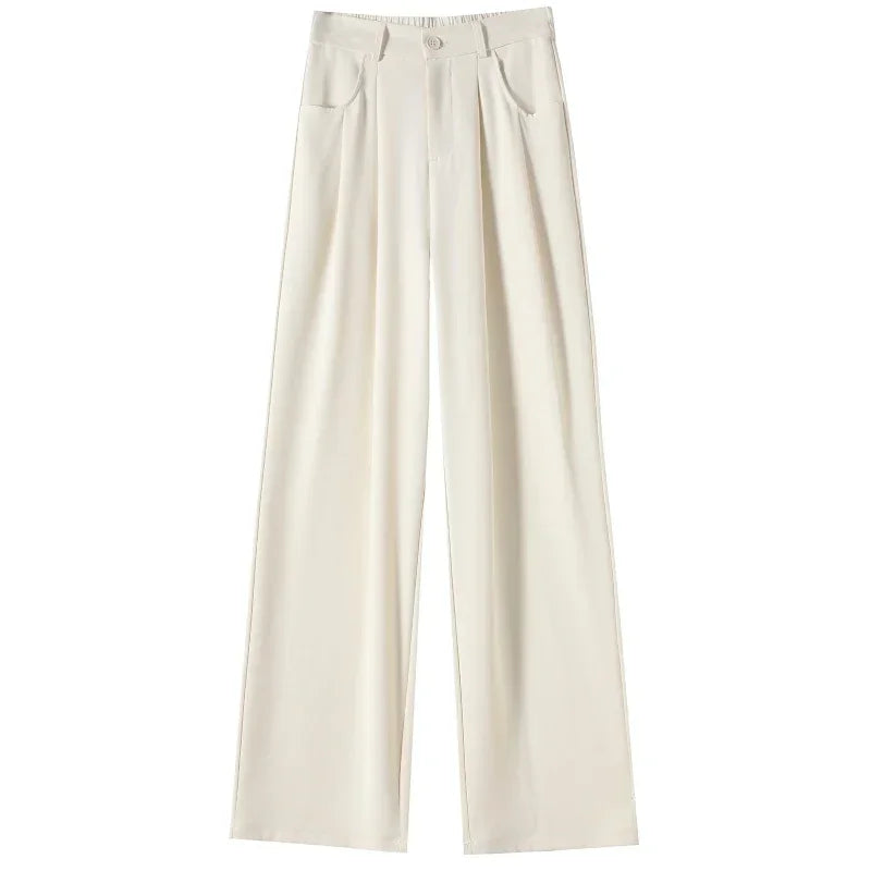 2025 New Spring Summer Casual Loose Women's Wide Leg Full Length Pants High Waist Solid Female Elegant Straight Trousers