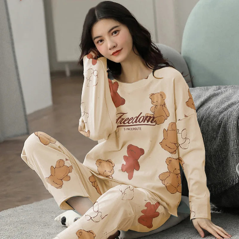 Spring and Autumn New Ladies Pajamas Homewear Set of Long-Sleeved Autumn and Winter Homewear Women Plus Size Pajamas Set