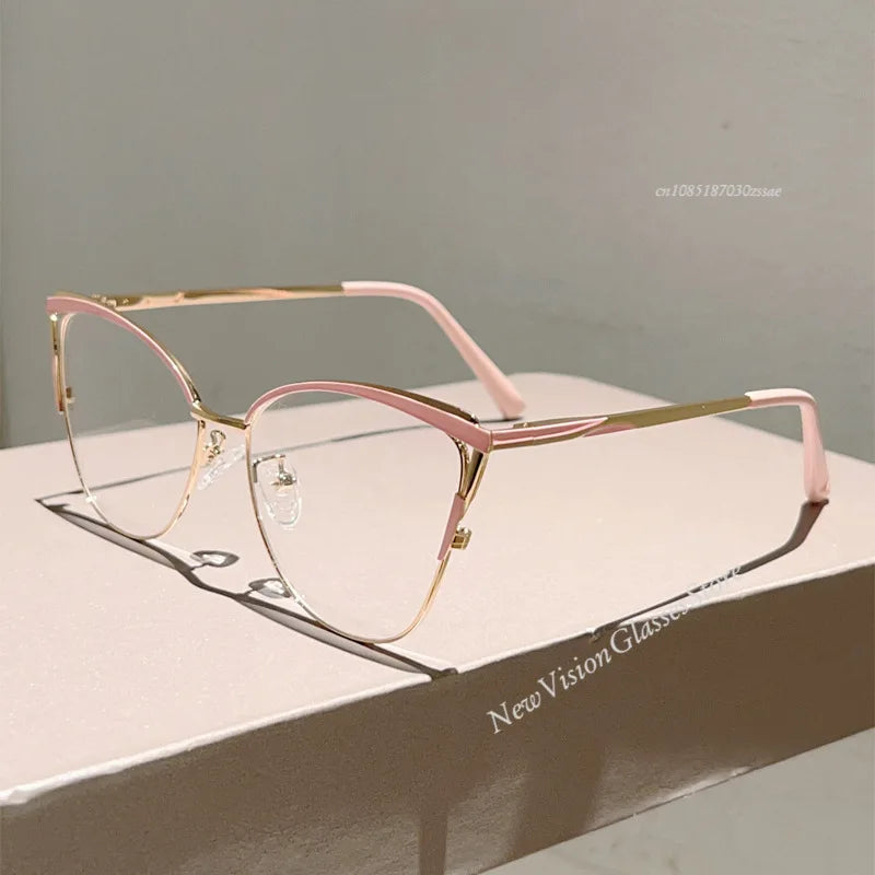 New Minimalist Metal Anti Blue Light Glasses for Women Fashion Cat Eye Glasses Business Computer Goggles