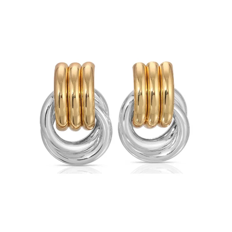 Trendy Stainless Steel Multilayer Circle Twist Knot Earrings for Women Texture Mixed Color Gold Plated Statement Earring Bijoux