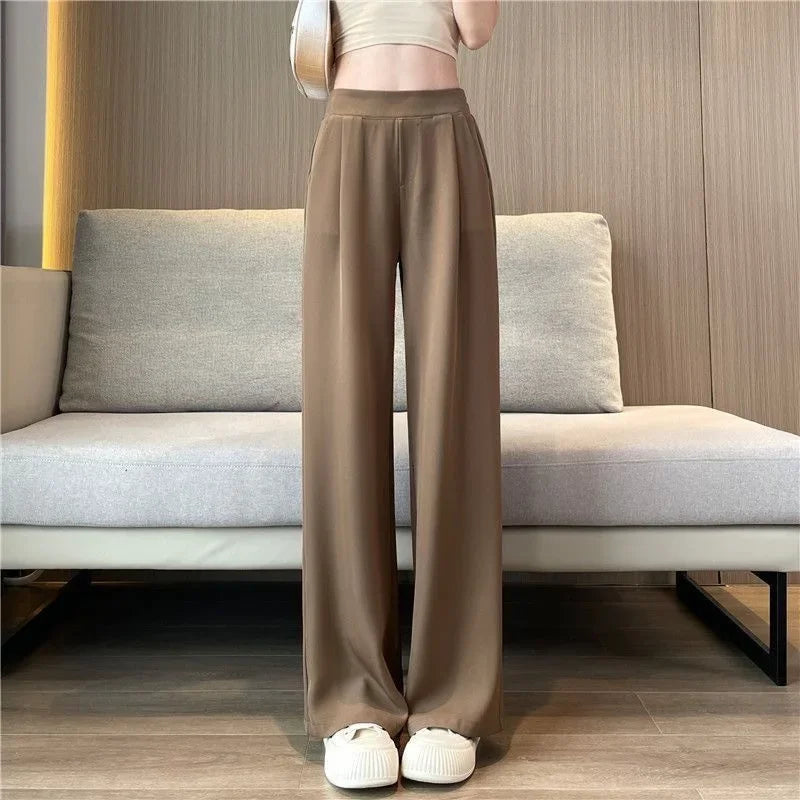Summer New Women's Suit Wide Leg Pants Thin High Waist Drape Loose Slimming Casual Straight Leg Trousers by None( AE Stock)
