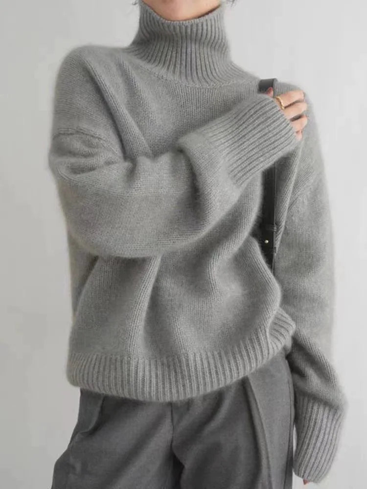 100% Merino Wool Women Sweater Winter Thicken Long Sleeve Turtleneck Pullover Female Jumper Loose Large Size Top Knitted Clothes