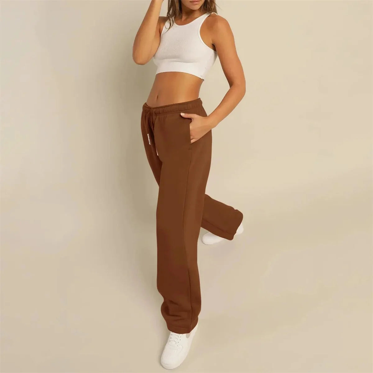 Women Solid Elastic Waist Pants 2025 Autumn Winter New In Baggy Joggers Trousers Straight Casual Sweatpants Fashion Y2K Clothing