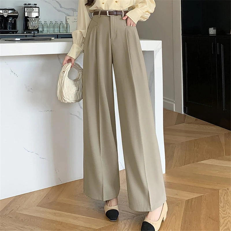 Seoulish Vintage High Waist Women's Casual Suit Pants 2025 Autumn New Office Lady Workwear Wide Leg Women's Trousers Female