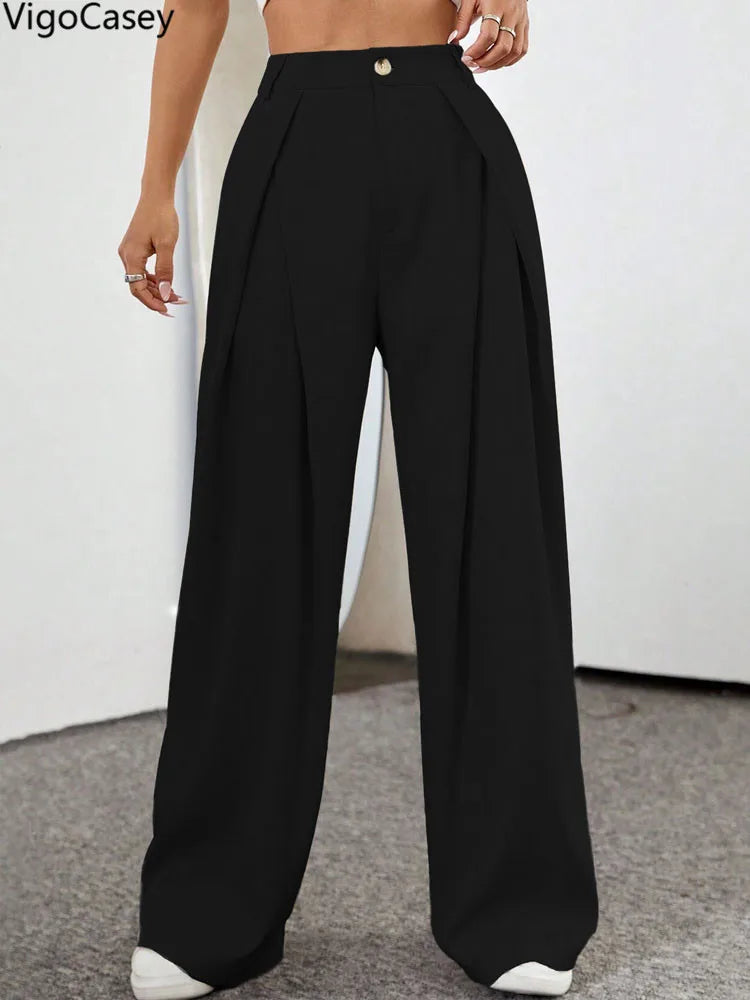 2025 High Waist Suit Pants For Women Casual Pocket Wide Leg Pants Lady Black Baggy Pants Female Straight Winter Office Trousers